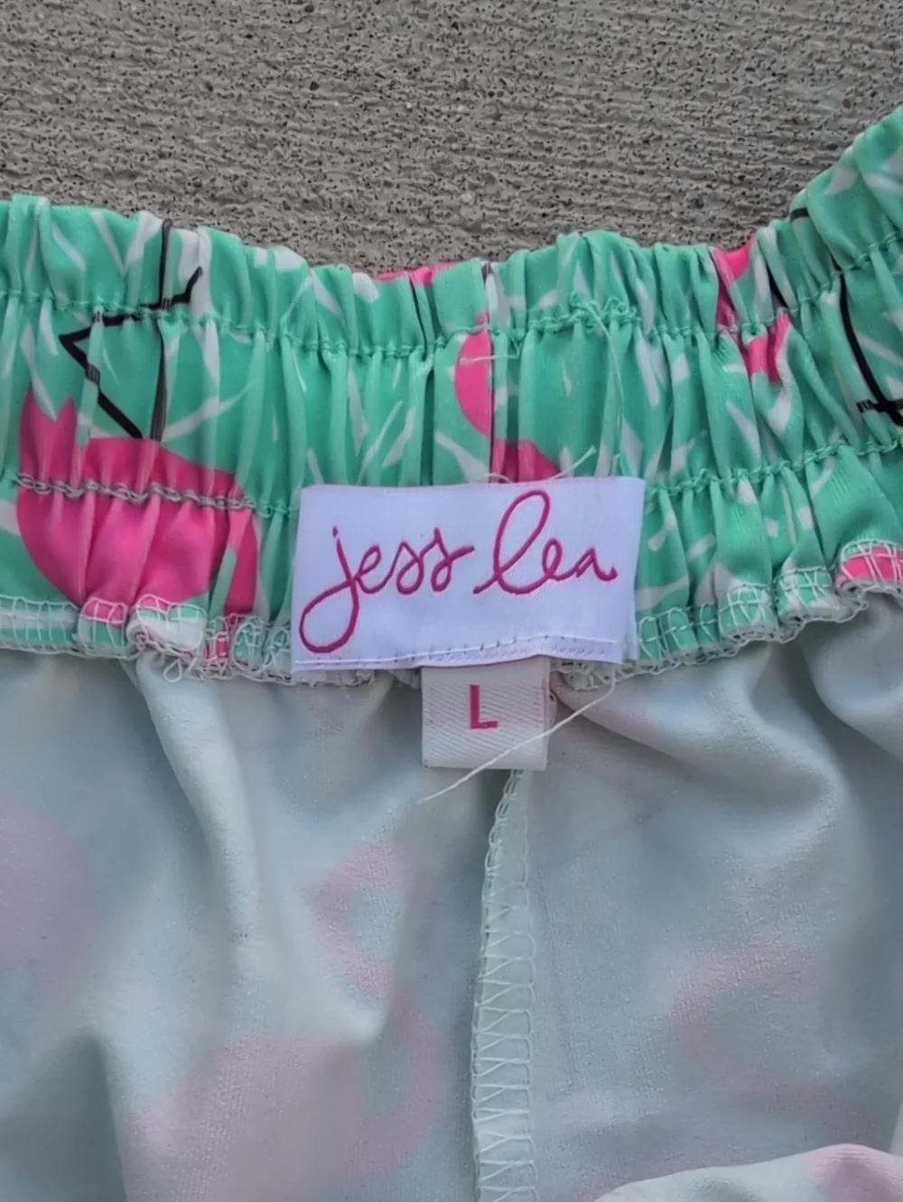 Jess Lea Large Flamingo Print Shorts Teal Pink Drawstring Elastic Waist Beach 3